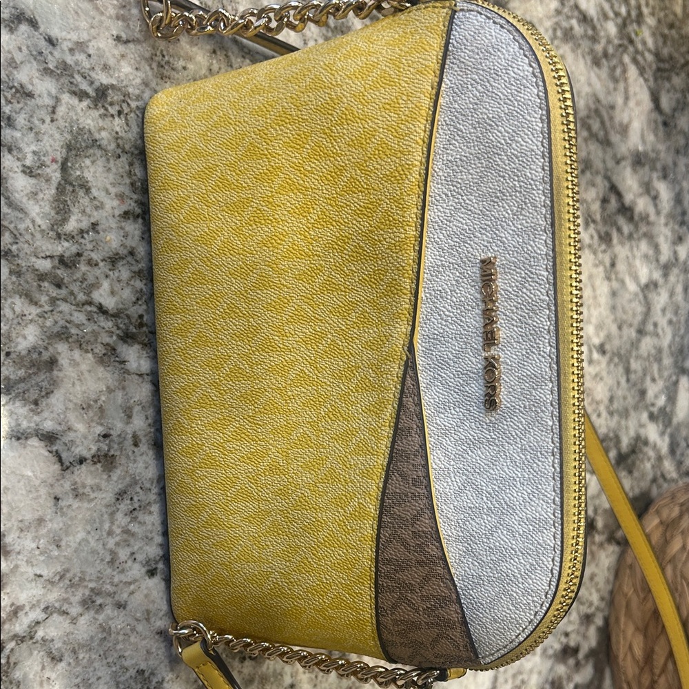 Michael Kors Yellow and Silver Crossbody Bag
